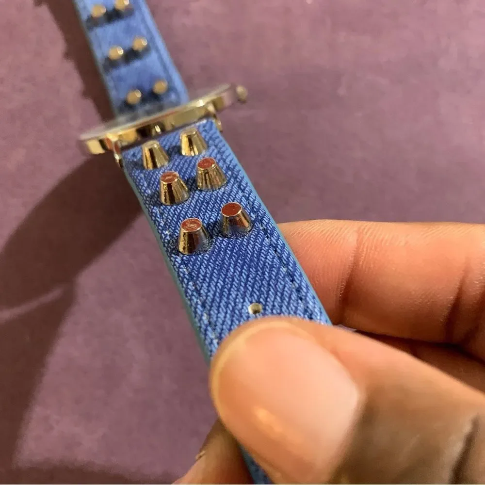 Denim studded wrist watch